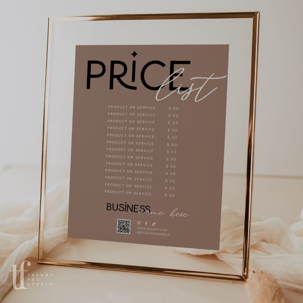 Price List Menu Canva Template | Modern Editorial | Lyra - Trendy Fox Studio