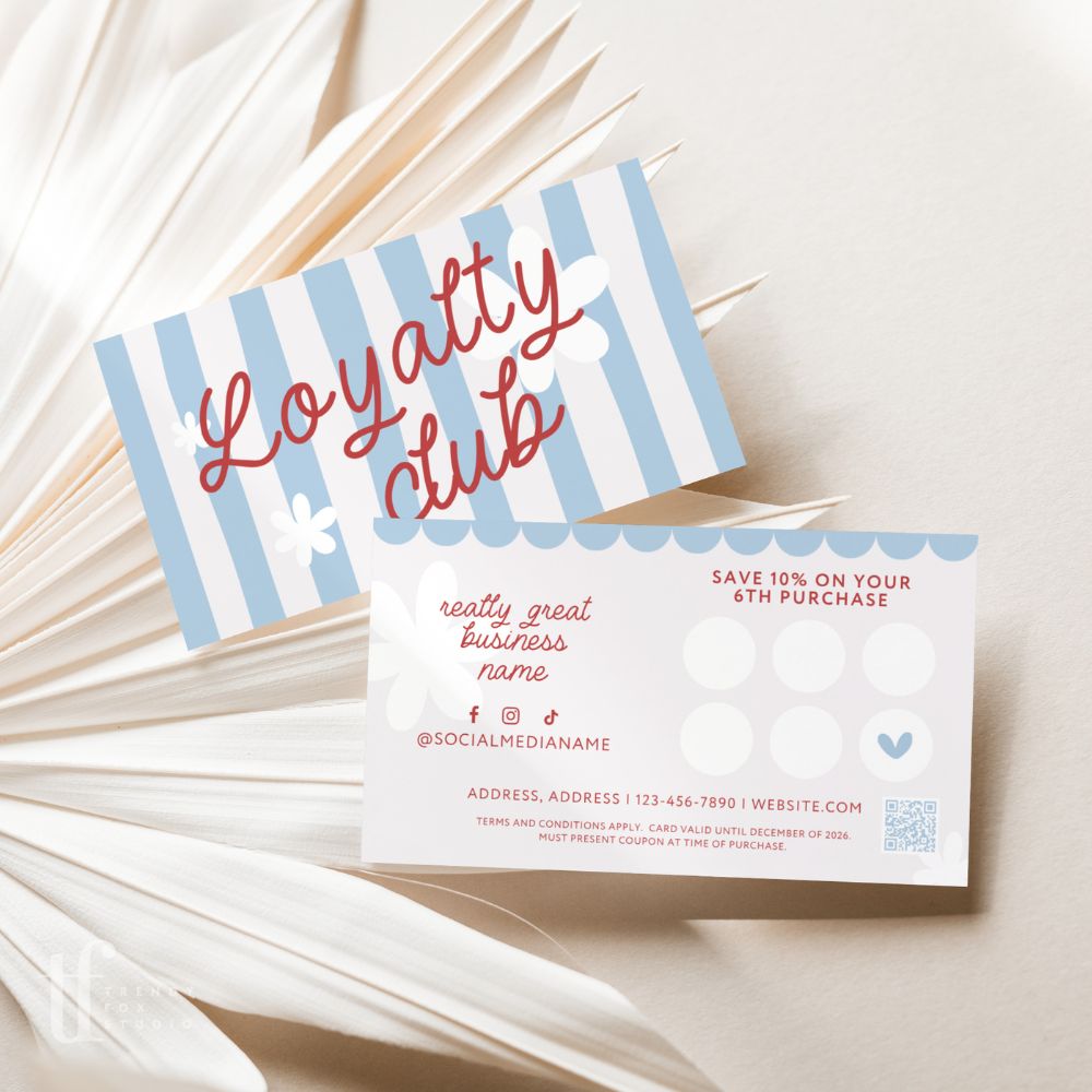 Loyalty Stamp Card Canva Template | Preppy Cottagecore | Margot - Trendy Fox Studio