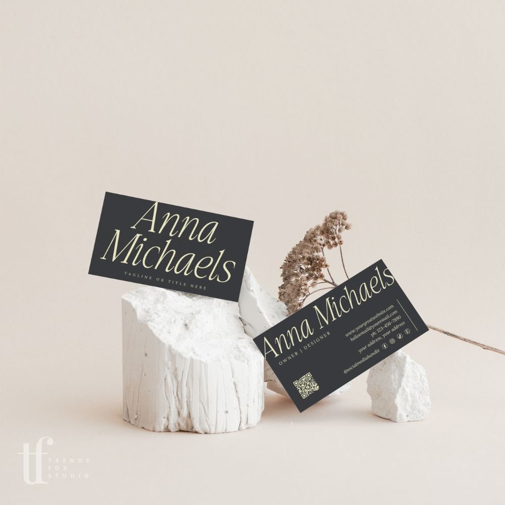 Business Card with QR Code Canva Template | Luxe Black | Nysa - Trendy Fox Studio