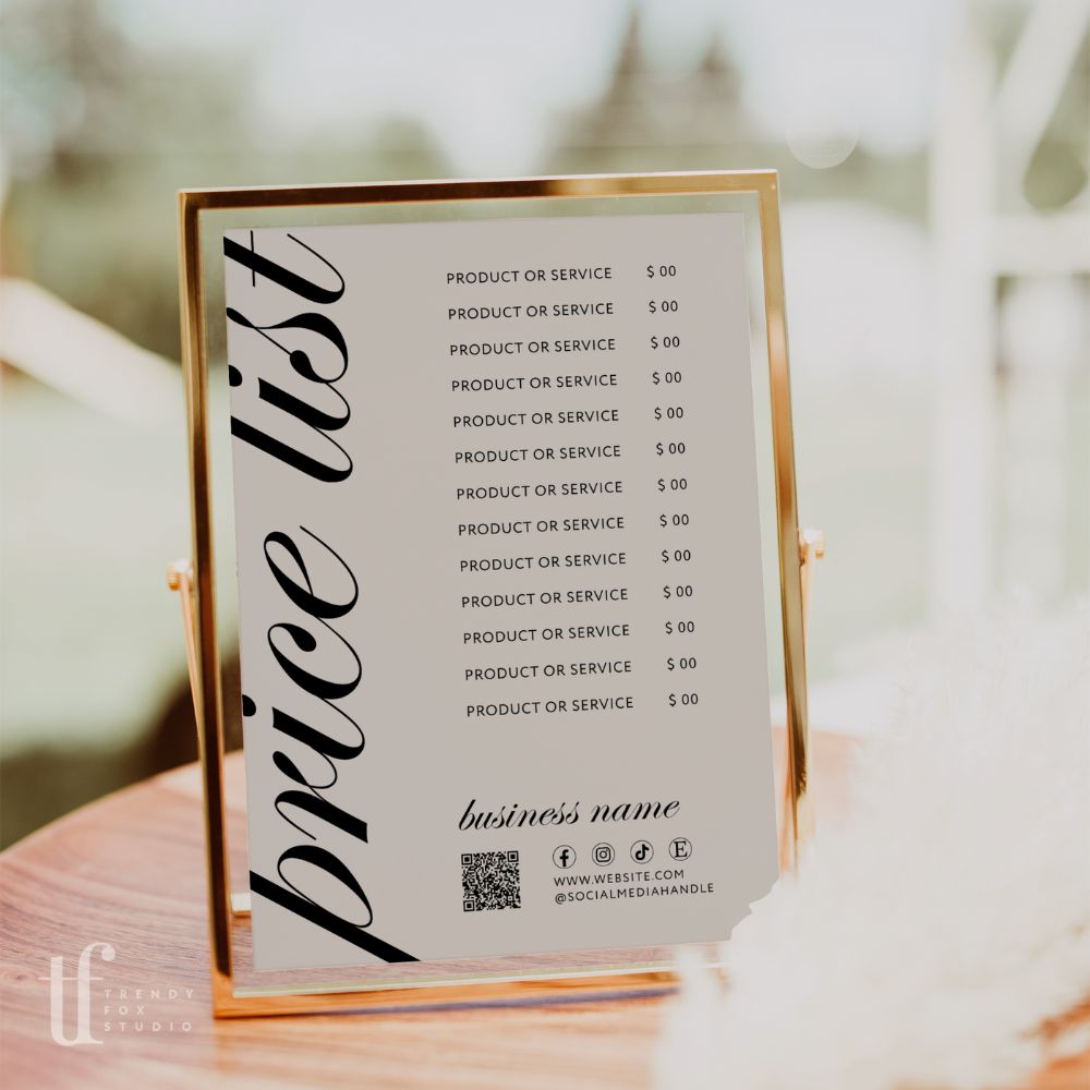 Price List Menu Canva Template | Modern Luxe | Wynn - Trendy Fox Studio