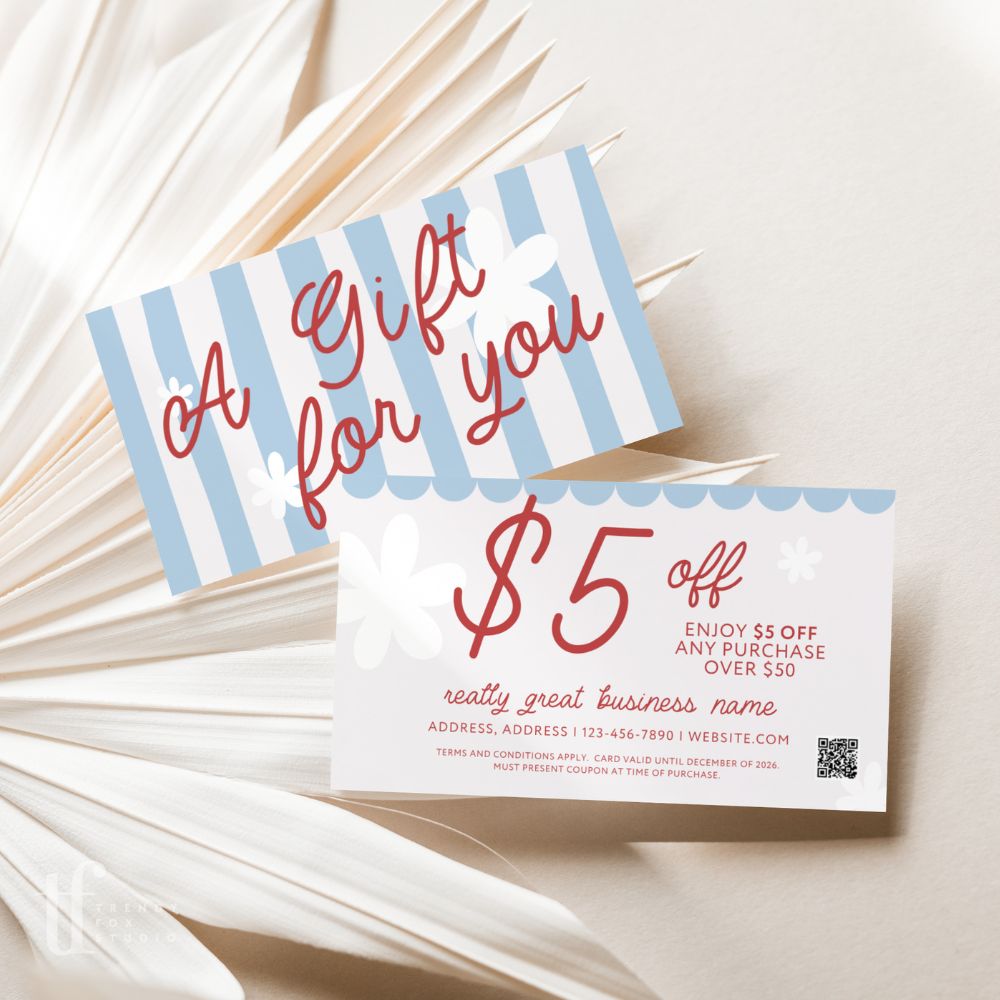 Business Coupon Card Canva Template | Preppy Cottagecore | Margot - Trendy Fox Studio