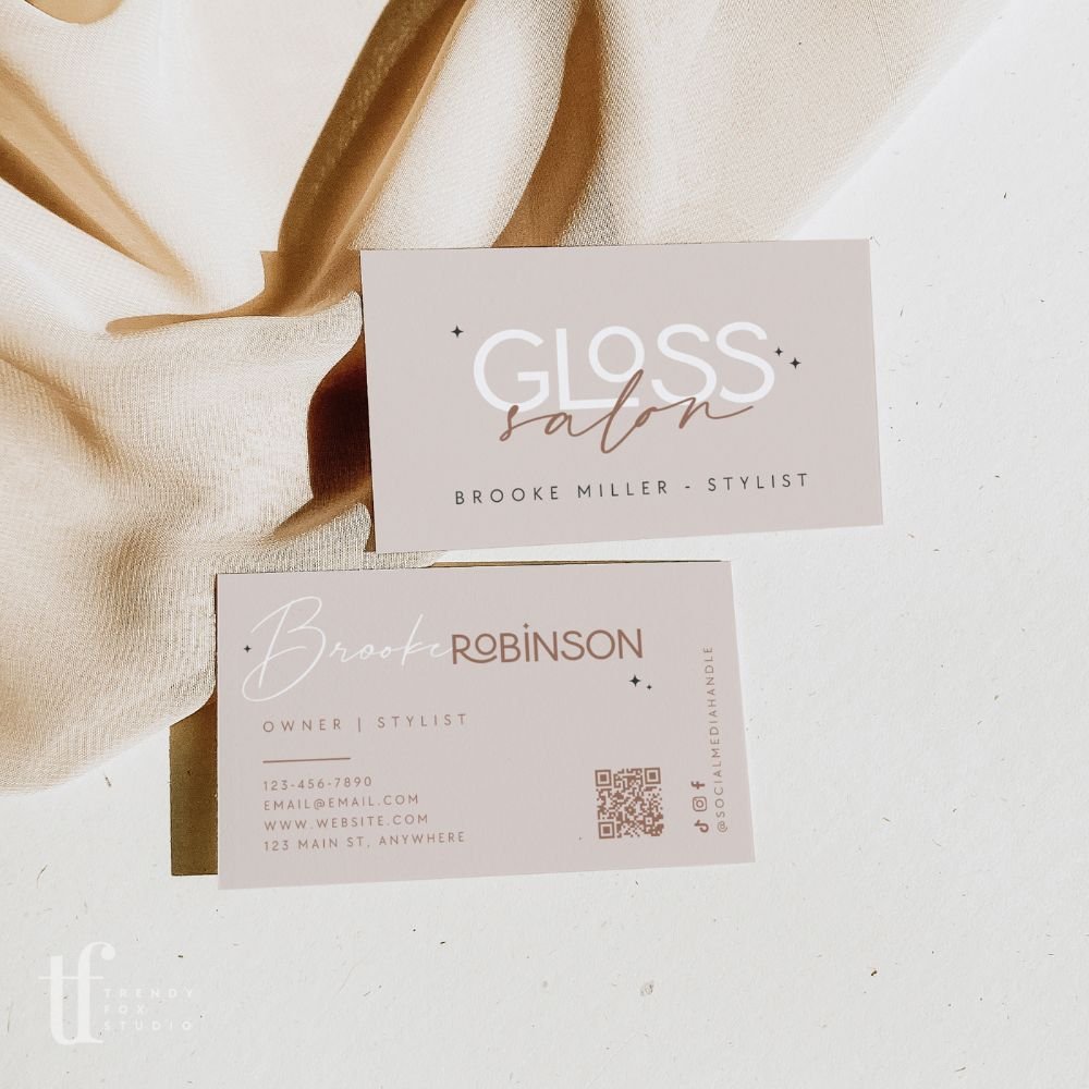 Business Card Canva Template with QR Code | Hair Stylist or Salon | Elegant Boho | Noa - Trendy Fox Studio