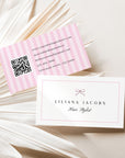 Business Card Canva Template with QR Code | Coquette Stripes | Brit - Trendy Fox Studio