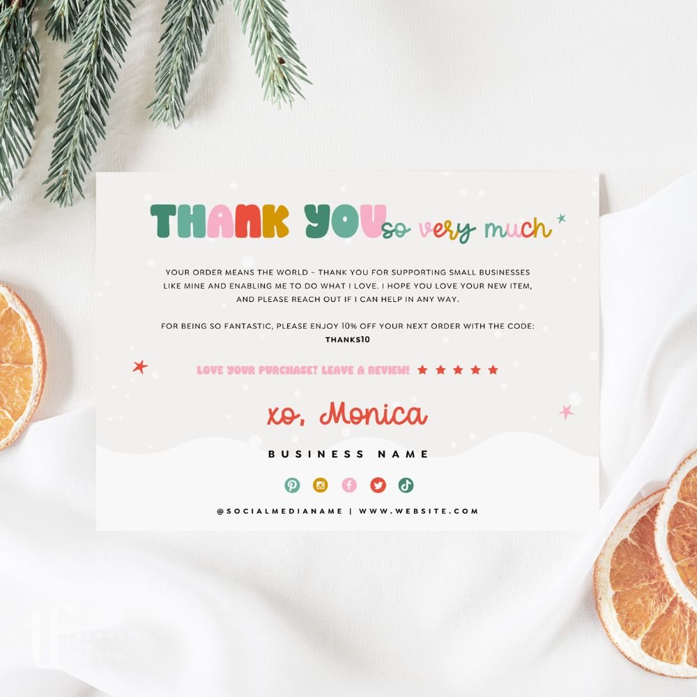 Christmas Business Thank You Card Canva Template | Rainbow - Trendy Fox Studio