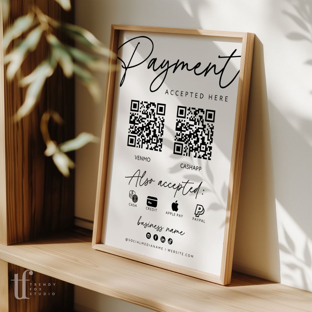 Check Payments Sign Scan to Pay 2 QR Code Sign, Accepted Payments Sign Canva Template ...