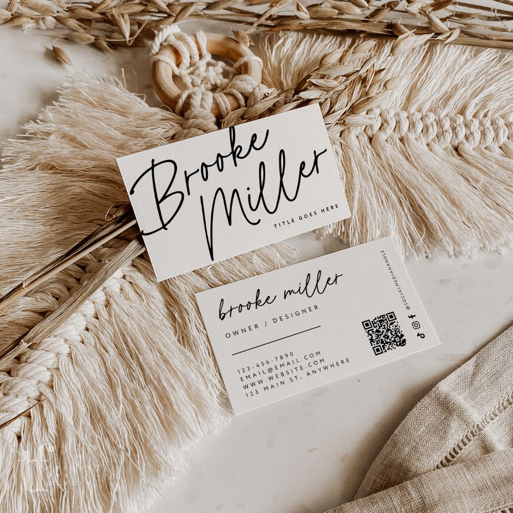 Business Card with QR Code Canva Template | Modern Boho | Inez - Trendy Fox Studio