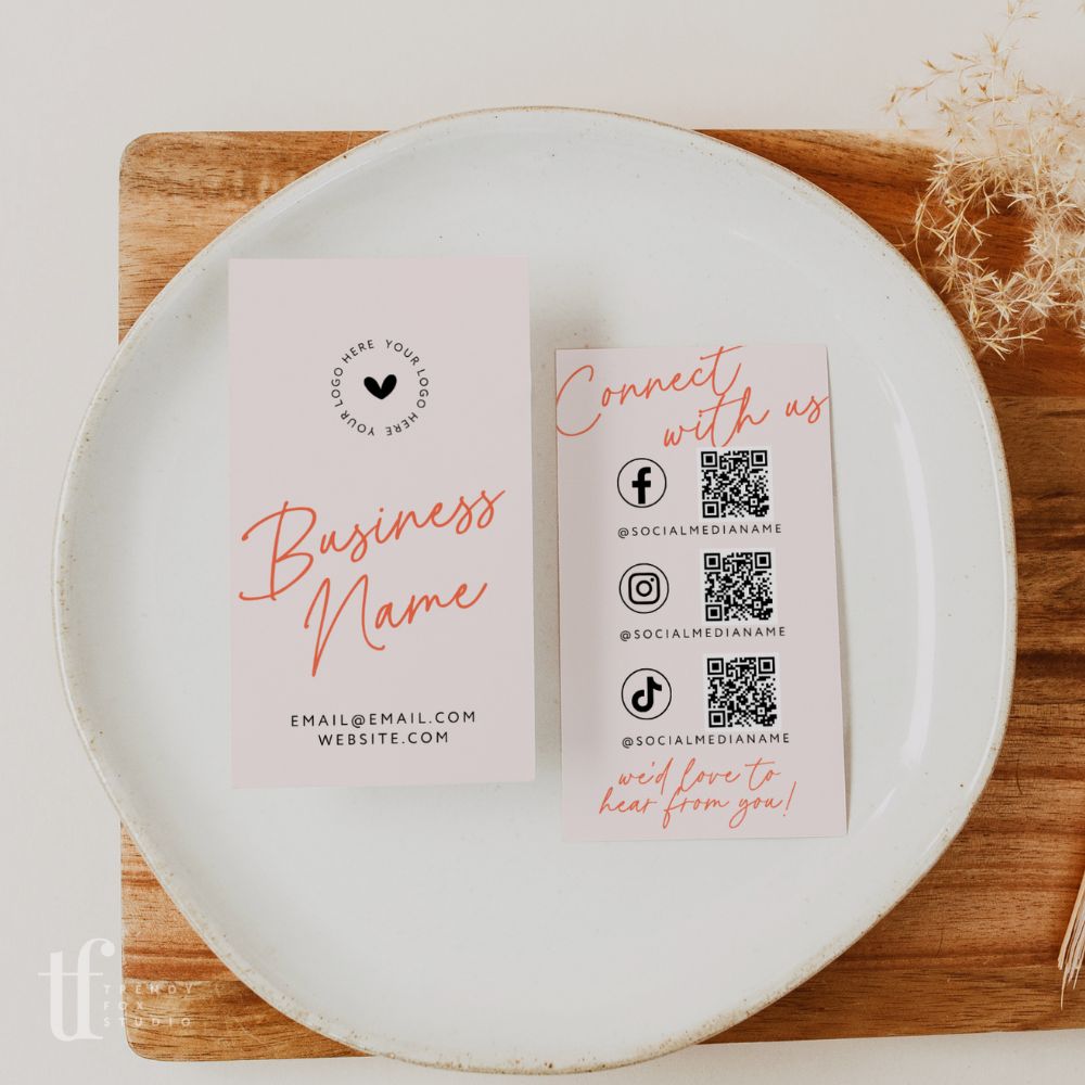 Social Media Connect with Us QR Code Business Card Canva Template | Inez - Trendy Fox Studio