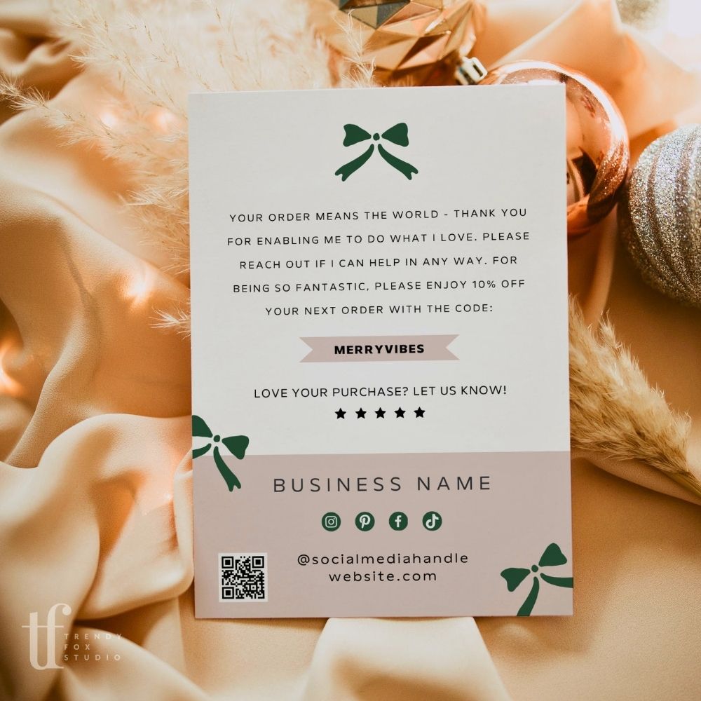 Christmas Business Thank You Card Canva Template | Classic Bows Holiday Insert