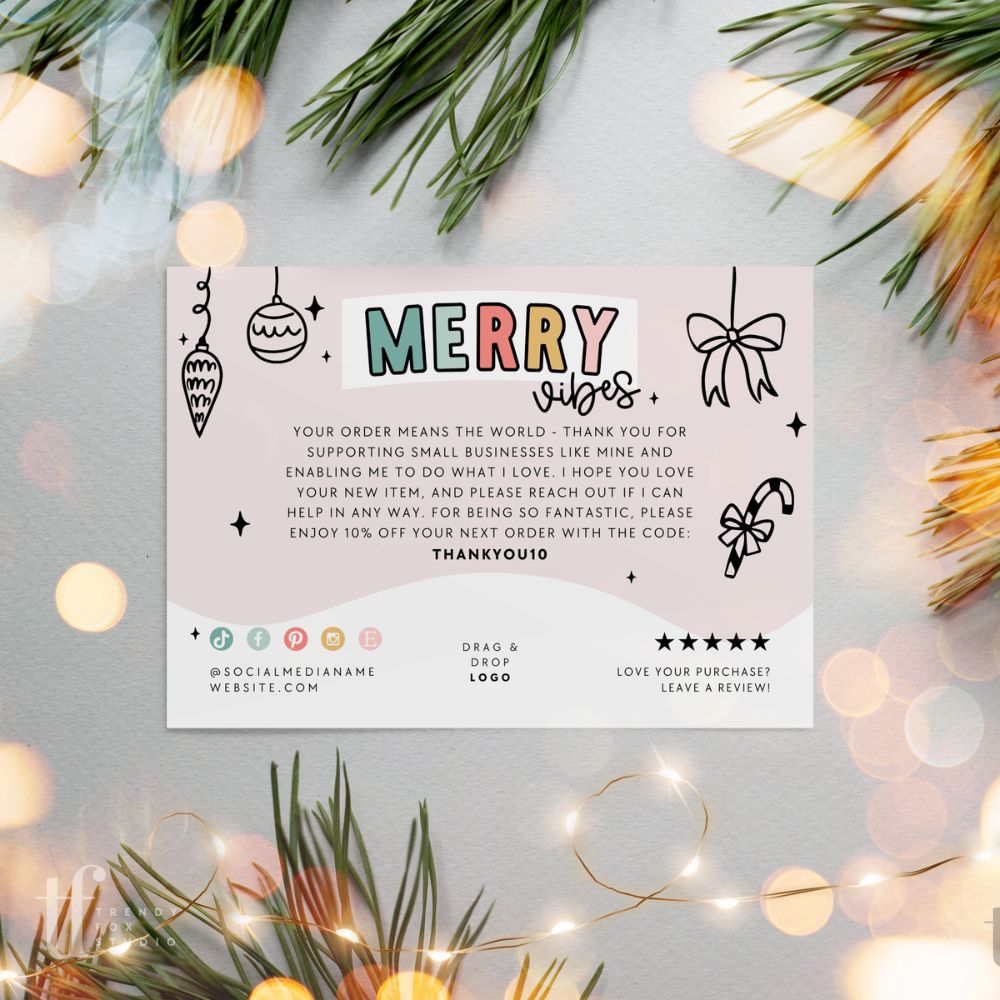 Christmas Business Thank You Card Canva Template | Single Sided Merry Vibes - Trendy Fox Studio