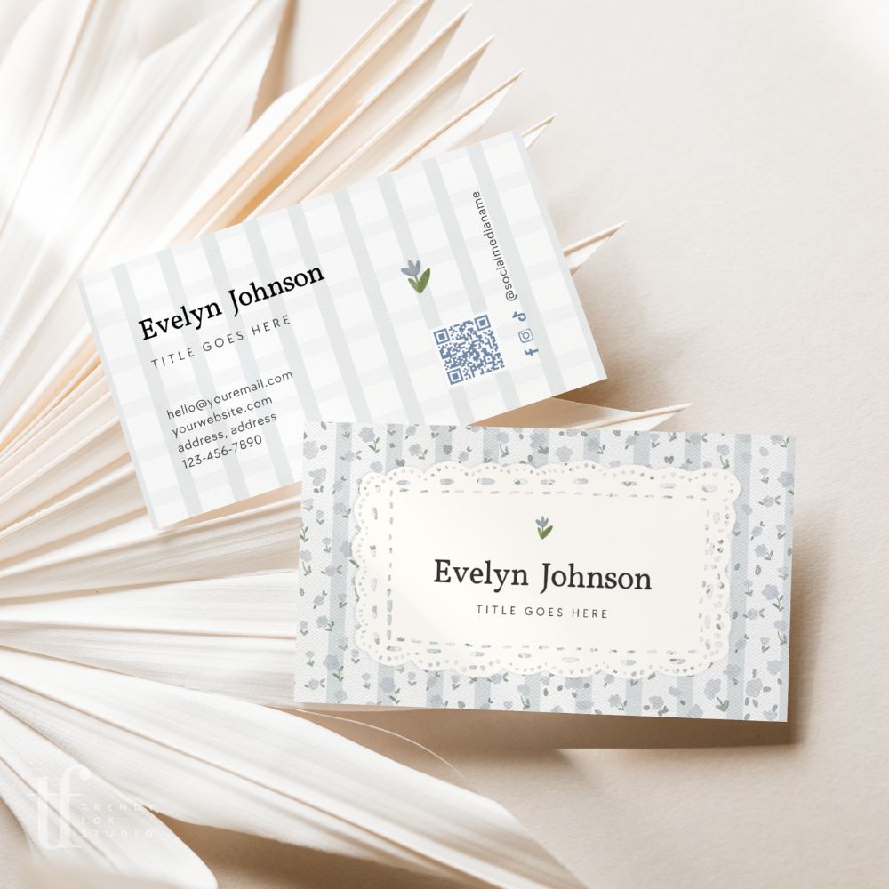 Business Card Canva Template with QR Code | Cottagecore Shabby Chic | Aubrie - Trendy Fox Studio