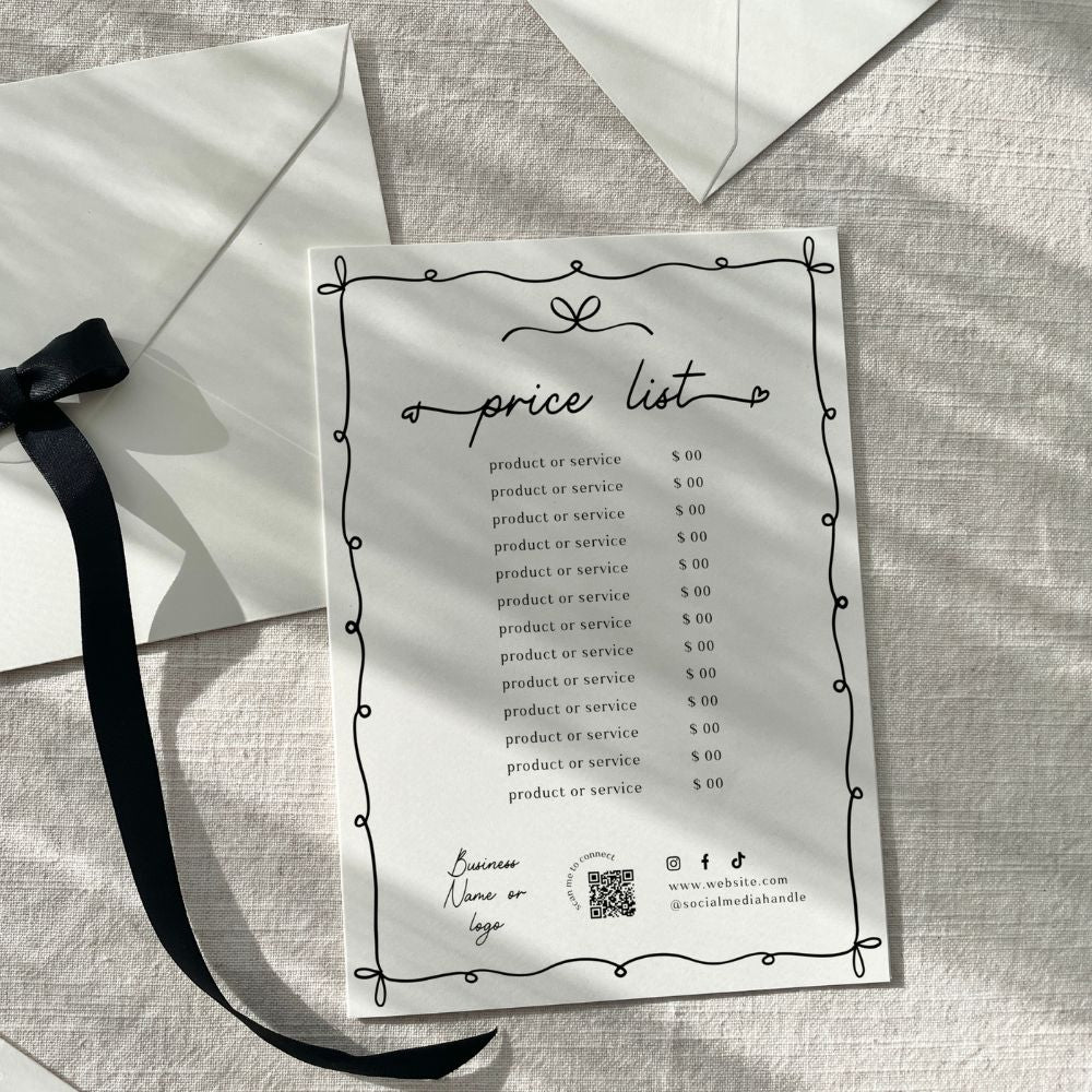 Price List Menu Canva Template | Whimsical Coquette | Thea - Trendy Fox Studio