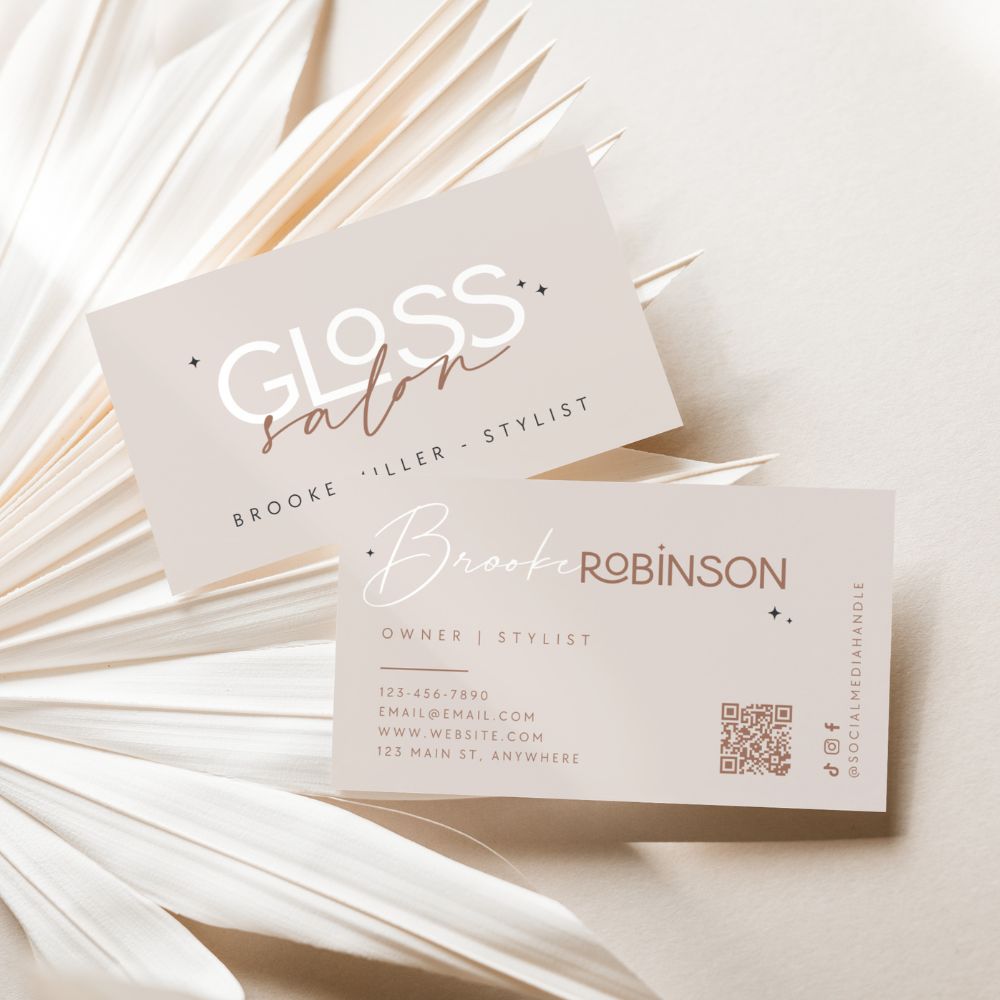 Business Card Canva Template with QR Code | Hair Stylist or Salon | Elegant Boho | Noa - Trendy Fox Studio