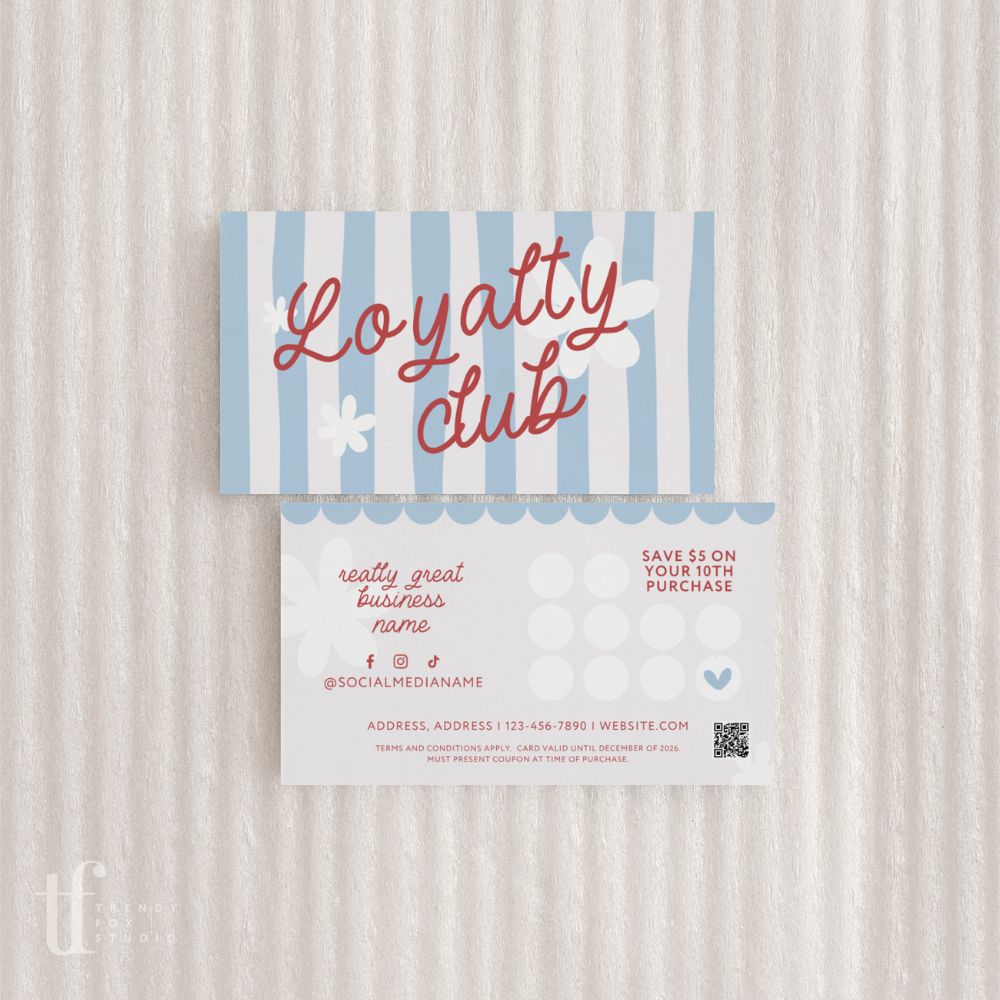 Loyalty Stamp Card Canva Template | Preppy Cottagecore | Margot - Trendy Fox Studio