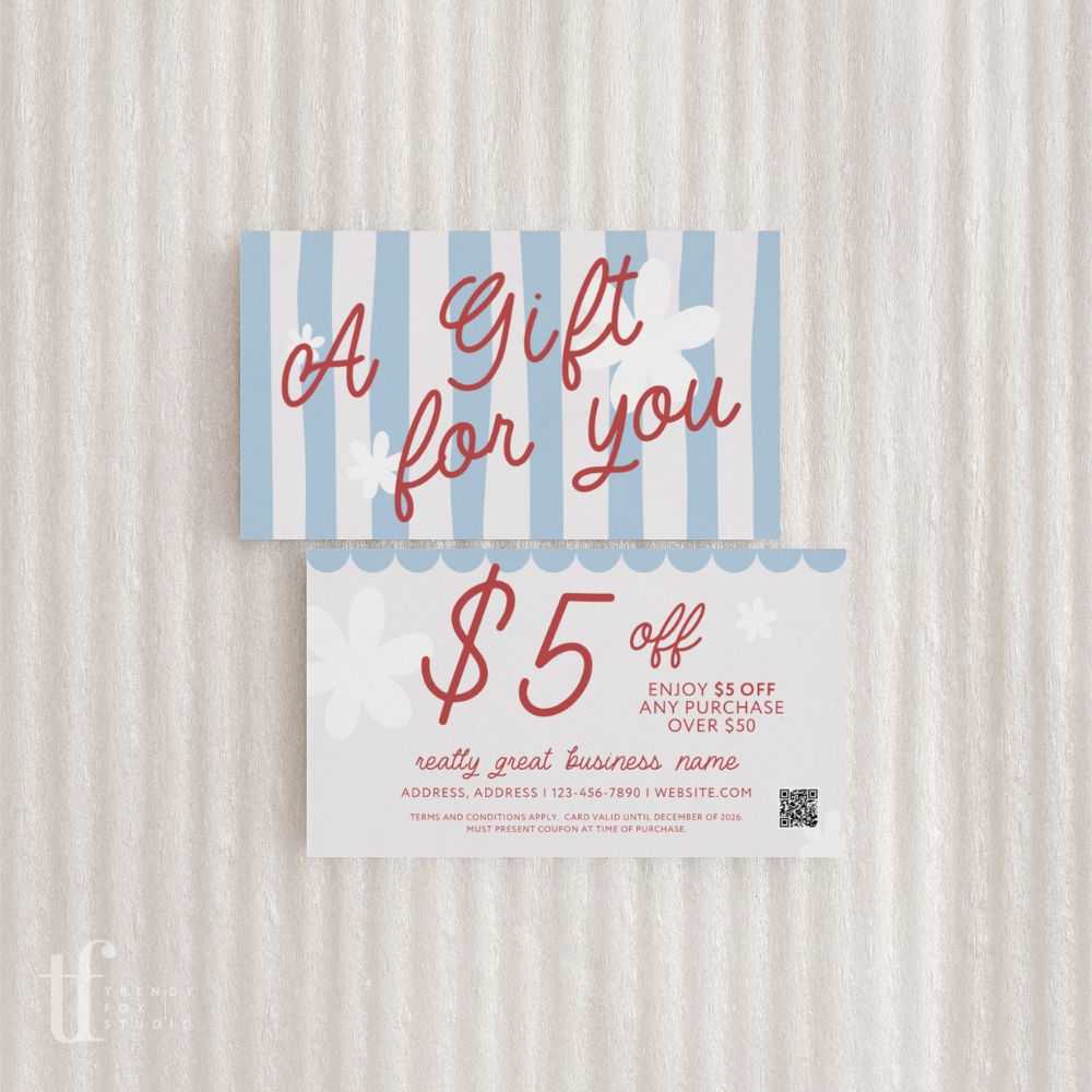 Business Coupon Card Canva Template | Preppy Cottagecore | Margot - Trendy Fox Studio