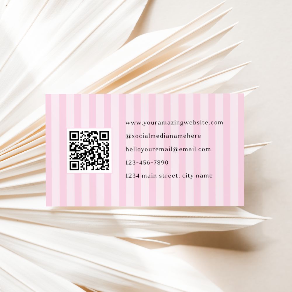 Business Card Canva Template with QR Code | Coquette Stripes | Brit - Trendy Fox Studio