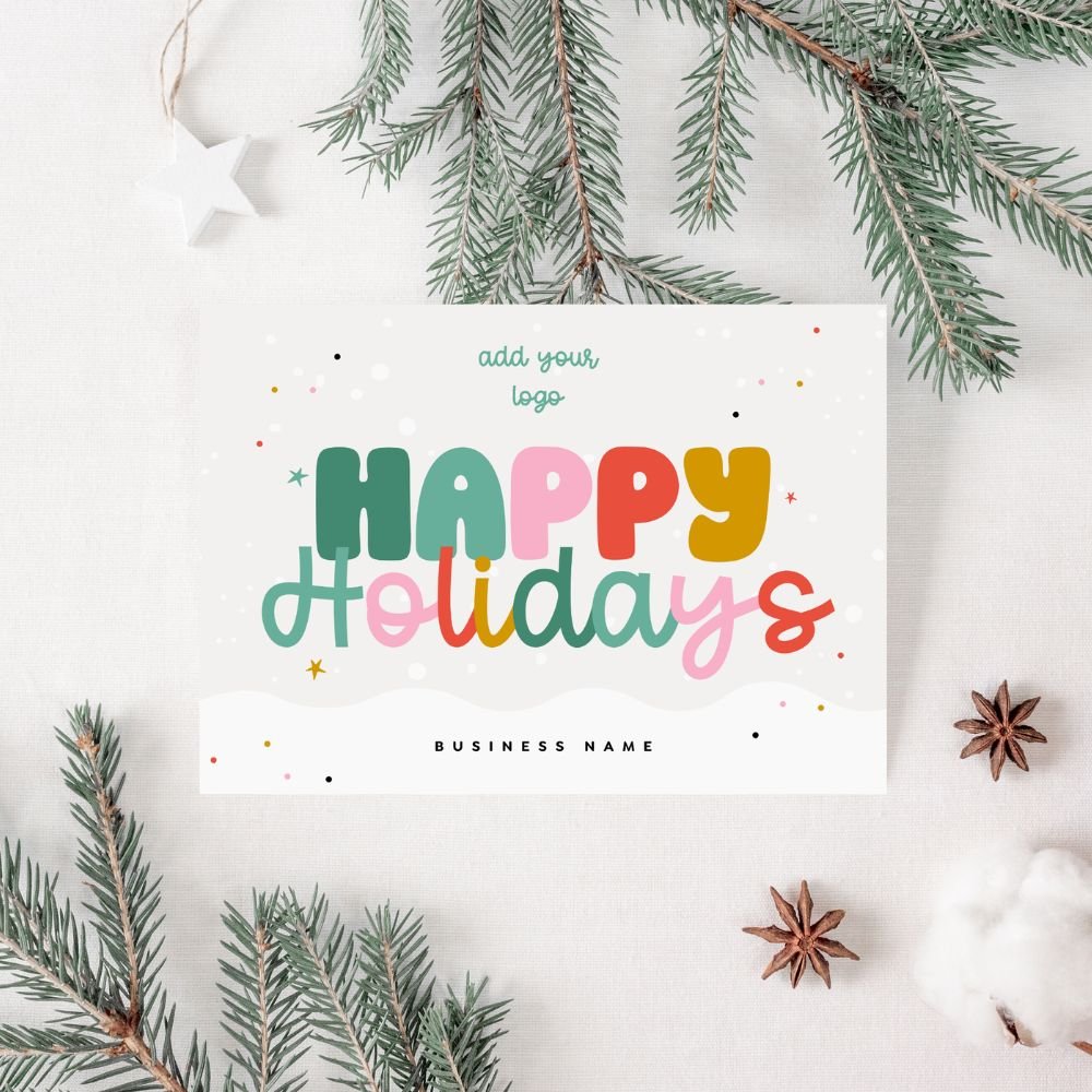 Christmas Business Thank You Card Canva Template | Rainbow - Trendy Fox Studio