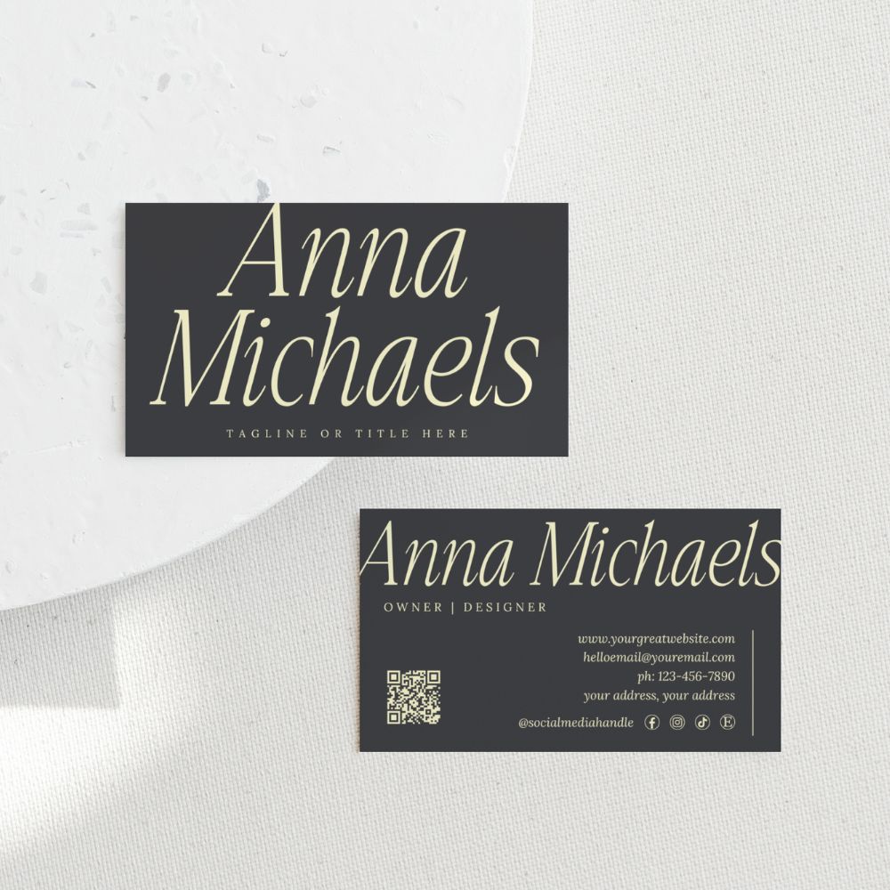 Business Card with QR Code Canva Template | Luxe Black | Nysa - Trendy Fox Studio
