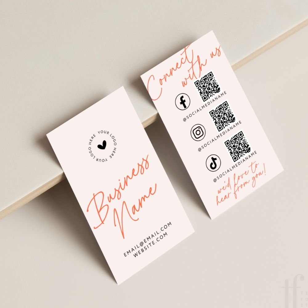 Social Media Connect with Us QR Code Business Card Canva Template | Inez - Trendy Fox Studio