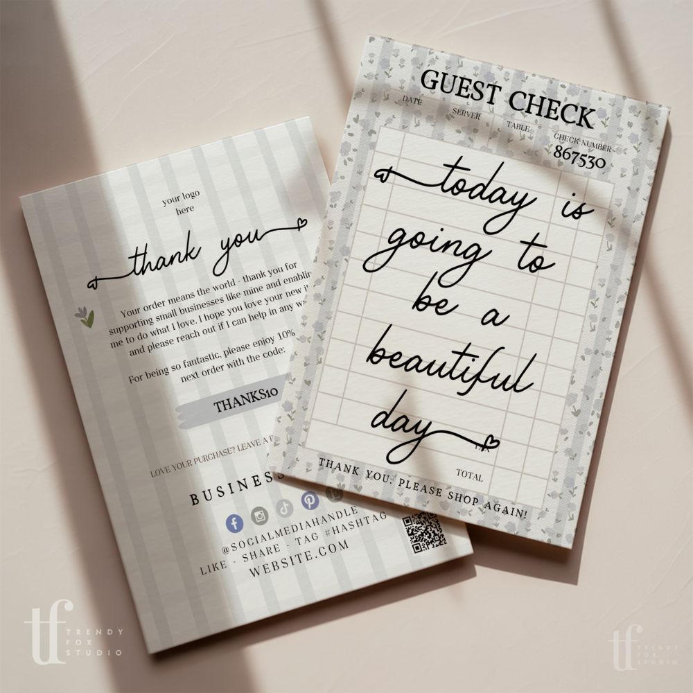 Business Thank You Card Canva Template | Guest Check | Cottagecore Shabby Chic | Aubrie - Trendy Fox Studio
