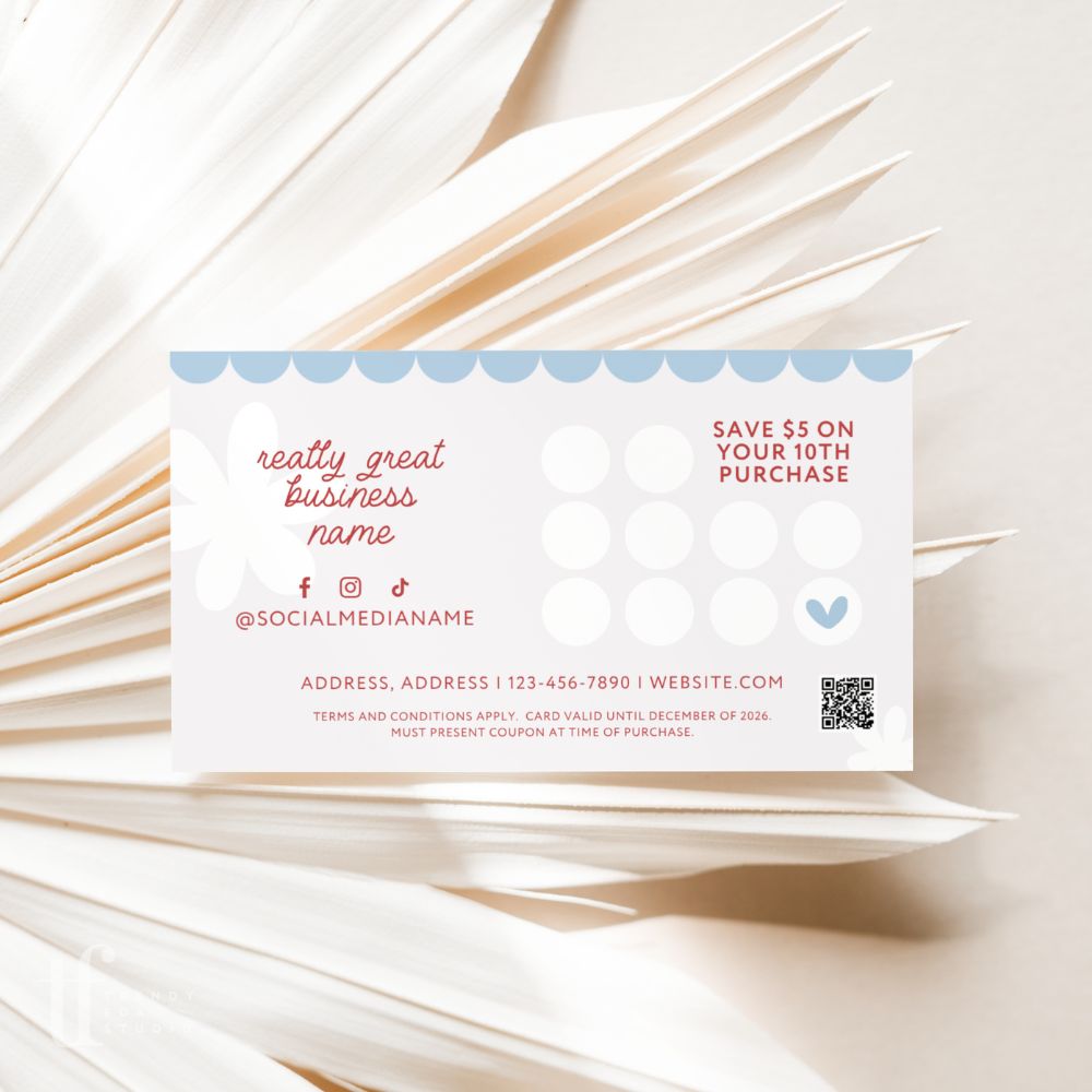 Loyalty Stamp Card Canva Template | Preppy Cottagecore | Margot - Trendy Fox Studio