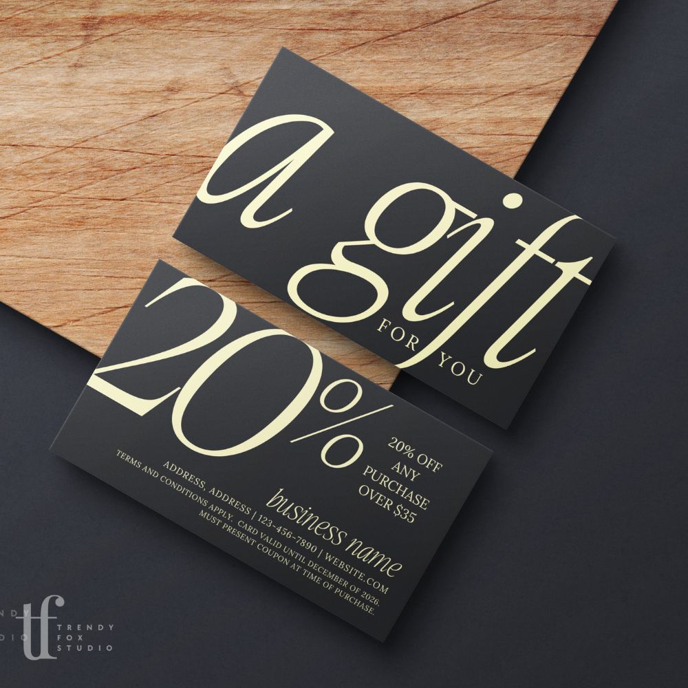 Business Coupon Card, Discount Card Canva Template | Luxe Black | Nysa - Trendy Fox Studio