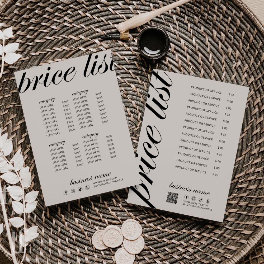 Price List Menu Canva Template | Modern Luxe | Wynn - Trendy Fox Studio