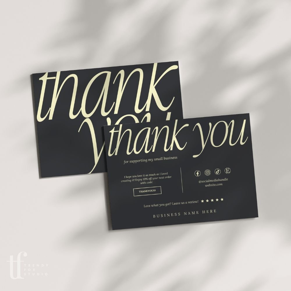Business Thank You Card Canva Template | Luxe Black | Nysa - Trendy Fox Studio