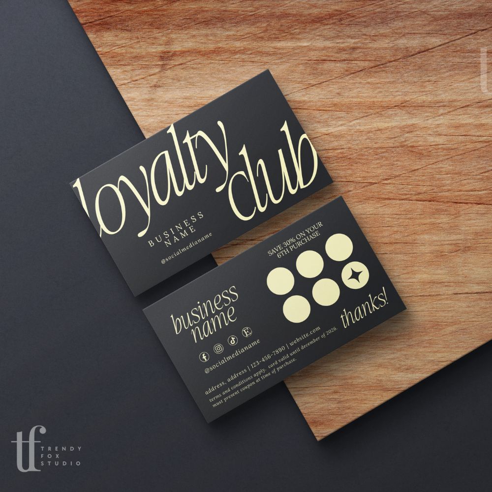 Loyalty Card Canva Template | Luxe Black | Nysa - Trendy Fox Studio