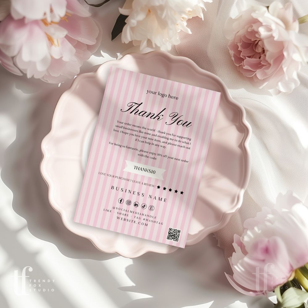 Business Thank You Card Canva Template | Coquette Pink Bows | Brit - Trendy Fox Studio