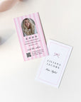 Business Card Canva Template with Photo & QR Code | Coquette Stripes | Brit - Trendy Fox Studio