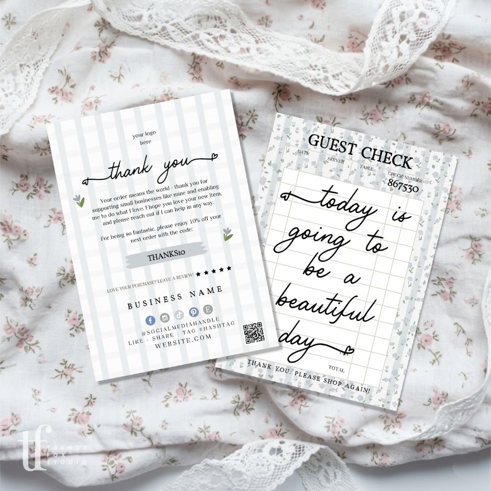Business Thank You Card Canva Template | Guest Check | Cottagecore Shabby Chic | Aubrie - Trendy Fox Studio