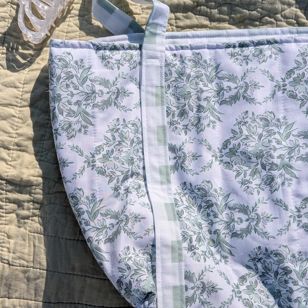 Floral-patterned fabric on a textured surface