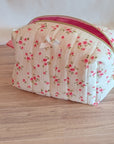 Carry - All Boxy Pouch | White & Pink Rose Gauze - Trendy Fox Studio