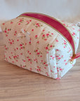 Carry - All Boxy Pouch | White & Pink Rose Gauze - Trendy Fox Studio