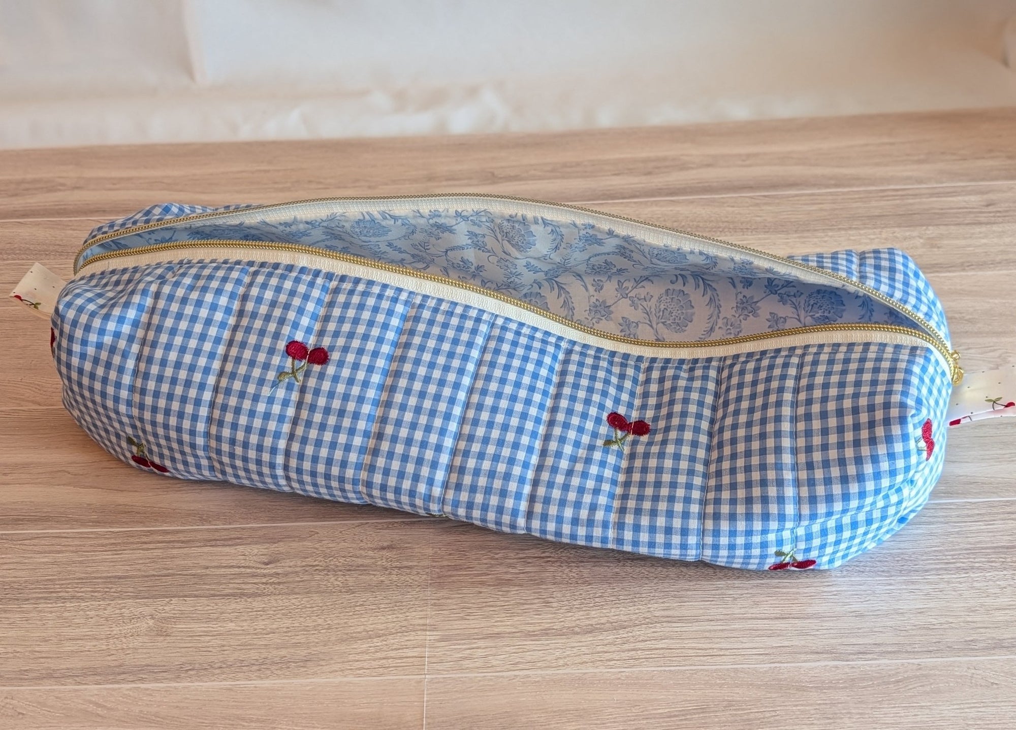 Hair Tool Pouch | Cherry Blue Gingham - Trendy Fox Studio