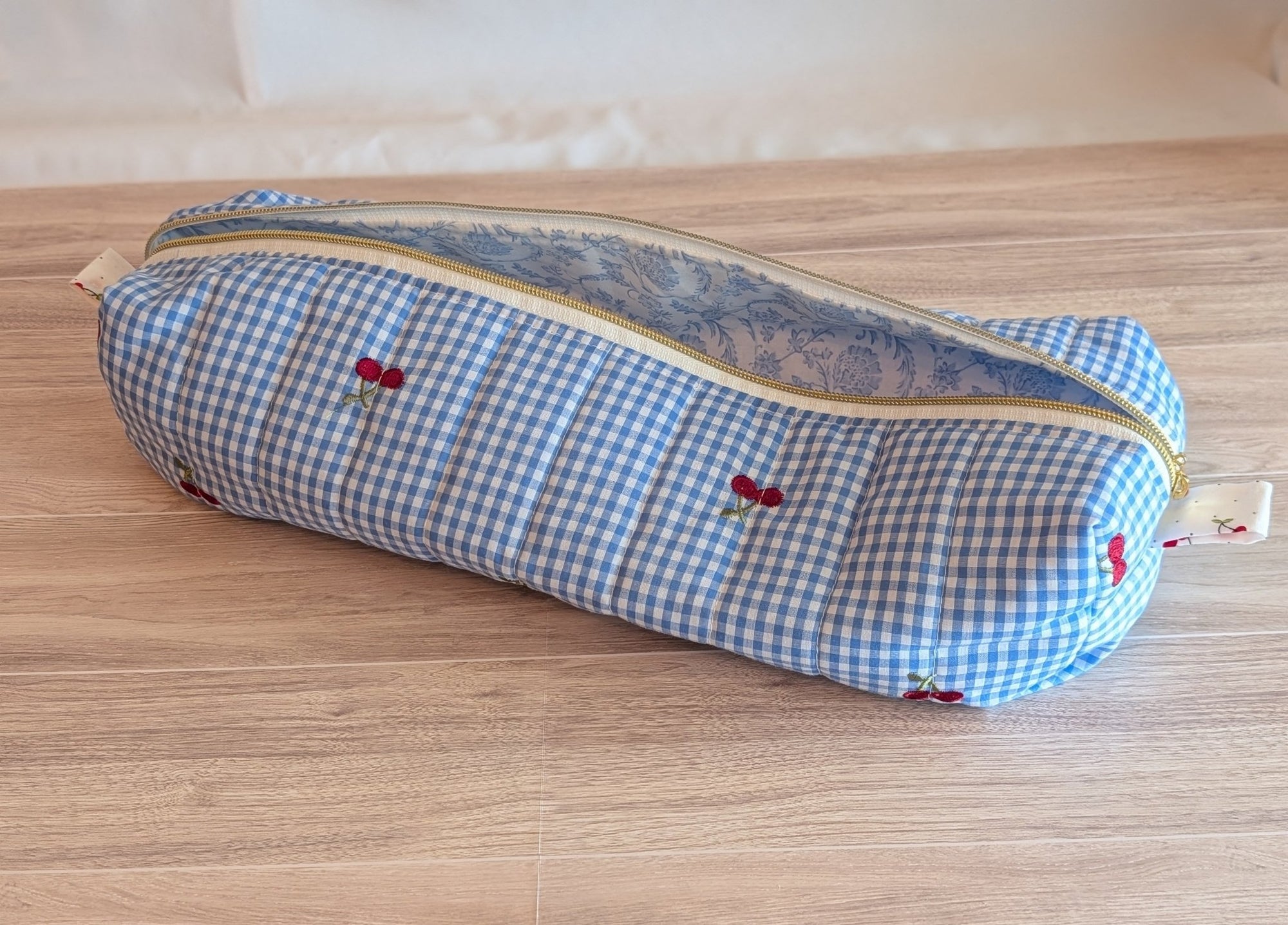 Hair Tool Pouch | Cherry Blue Gingham - Trendy Fox Studio