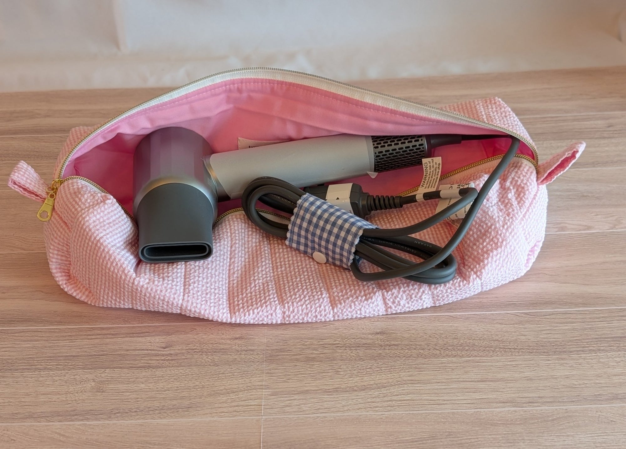 Hair Tool Pouch | Pink Seersucker - Trendy Fox Studio