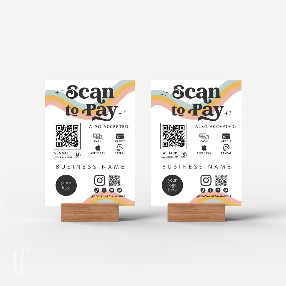 Qr Code Raimbow Retro Rainbow Scan to Pay QR Code Sign, Accepted Payments Sign Canva ...