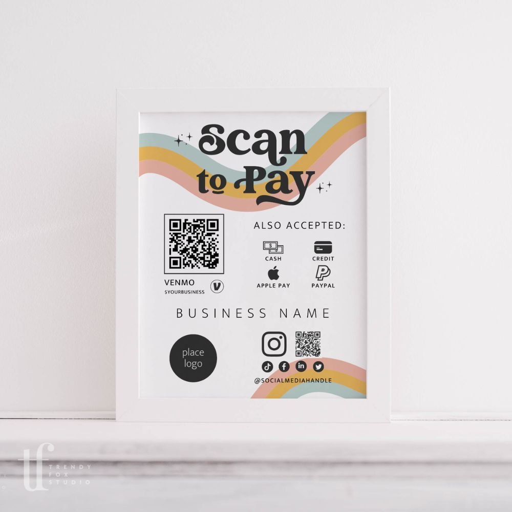 Retro Rainbow Scan to Pay QR Code Sign, Accepted Payments Sign Canva ...