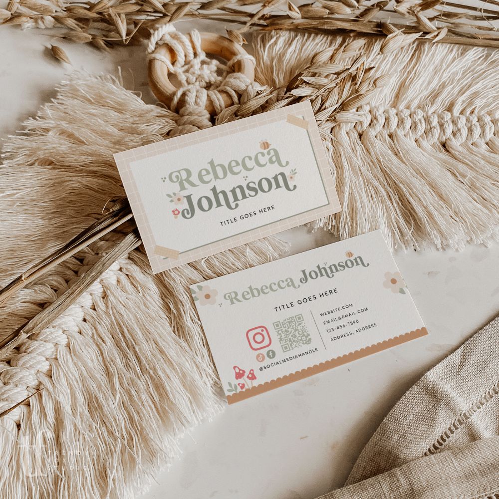 Business Card with QR Code Canva Template | Cottagecore Mushroom | Bree - Trendy Fox Studio
