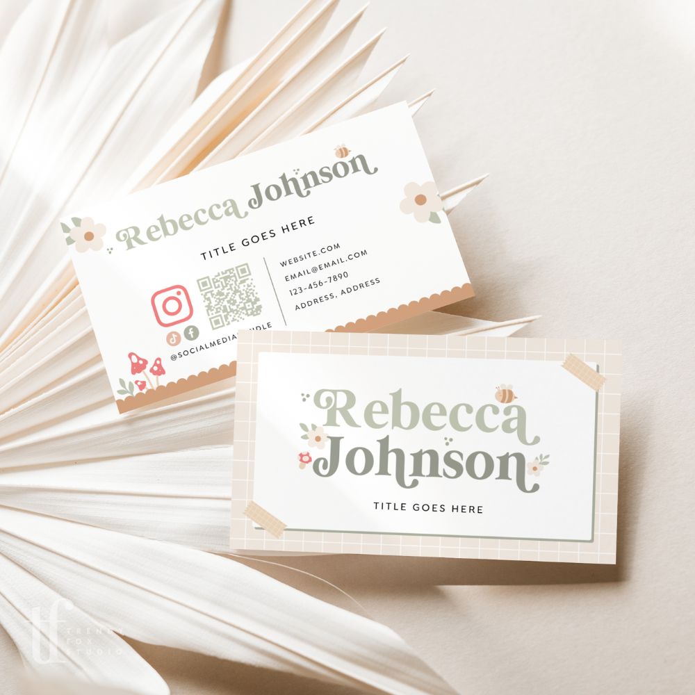 Business Card with QR Code Canva Template | Cottagecore Mushroom | Bree - Trendy Fox Studio