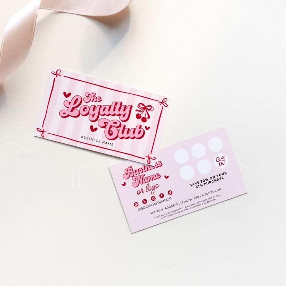 Loyalty Card Canva Template | Coquette Cherry - Trendy Fox Studio