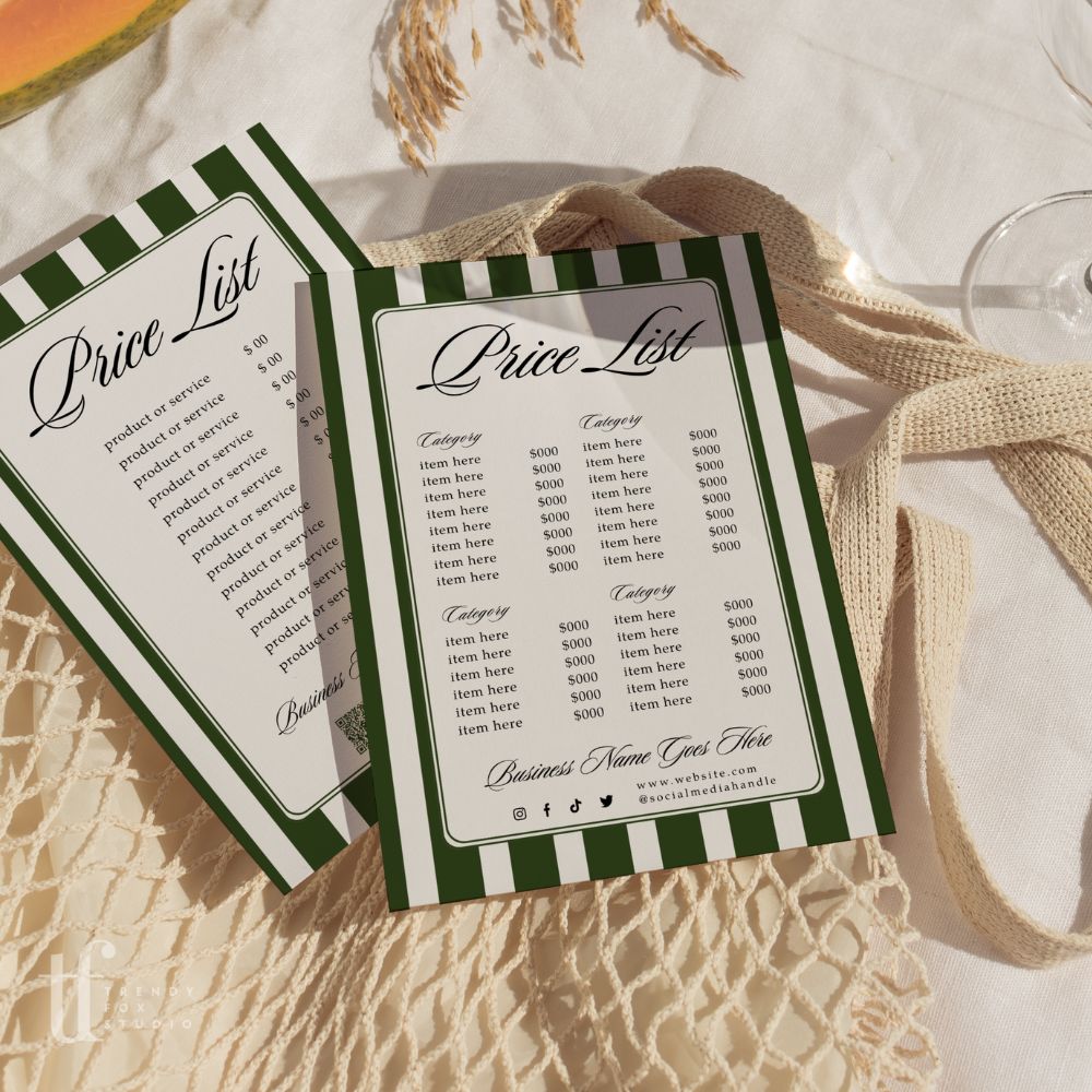 Price List Menu Canva Template | Old Money Aesthetic | Lorna - Trendy Fox Studio