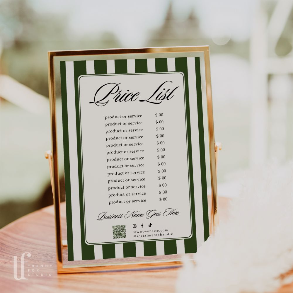 Price List Menu Canva Template | Old Money Aesthetic | Lorna - Trendy Fox Studio