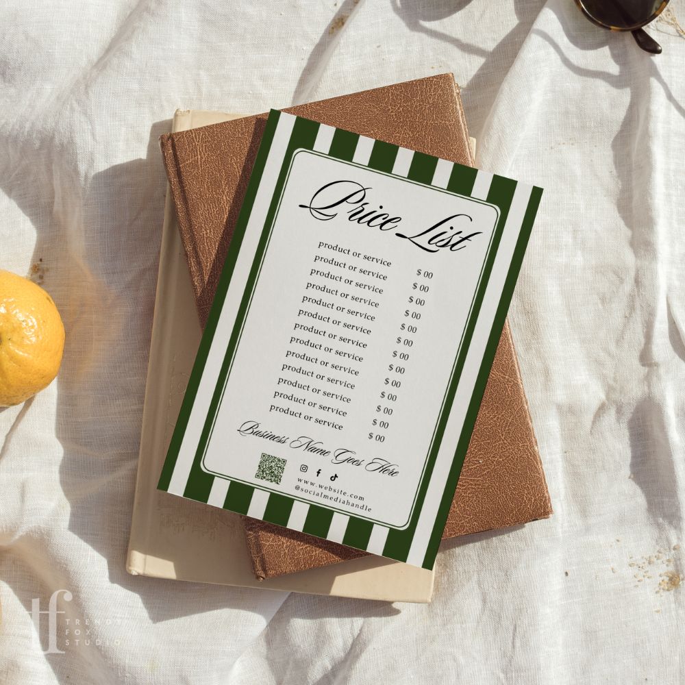 Price List Menu Canva Template | Old Money Aesthetic | Lorna - Trendy Fox Studio