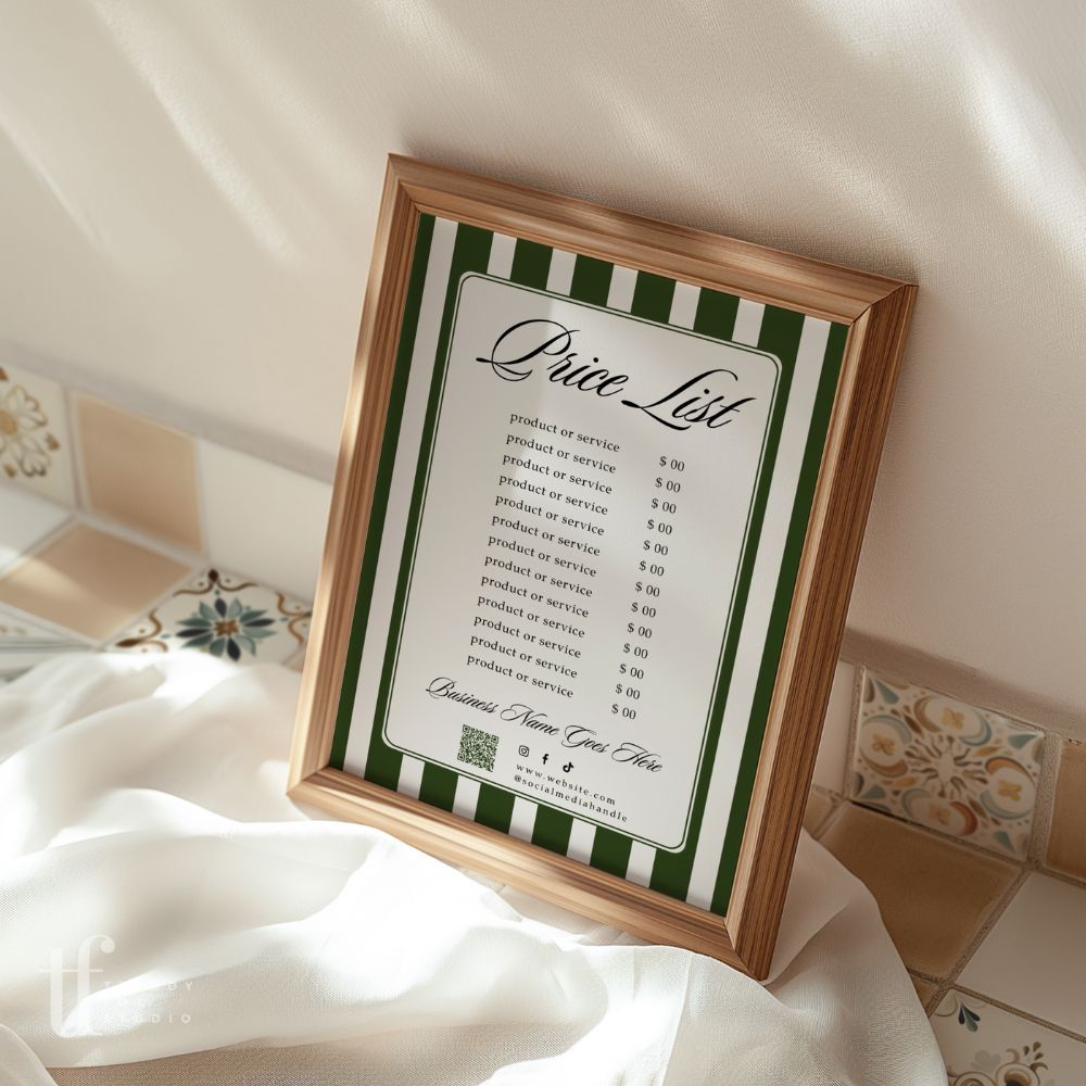 Price List Menu Canva Template | Old Money Aesthetic | Lorna - Trendy Fox Studio