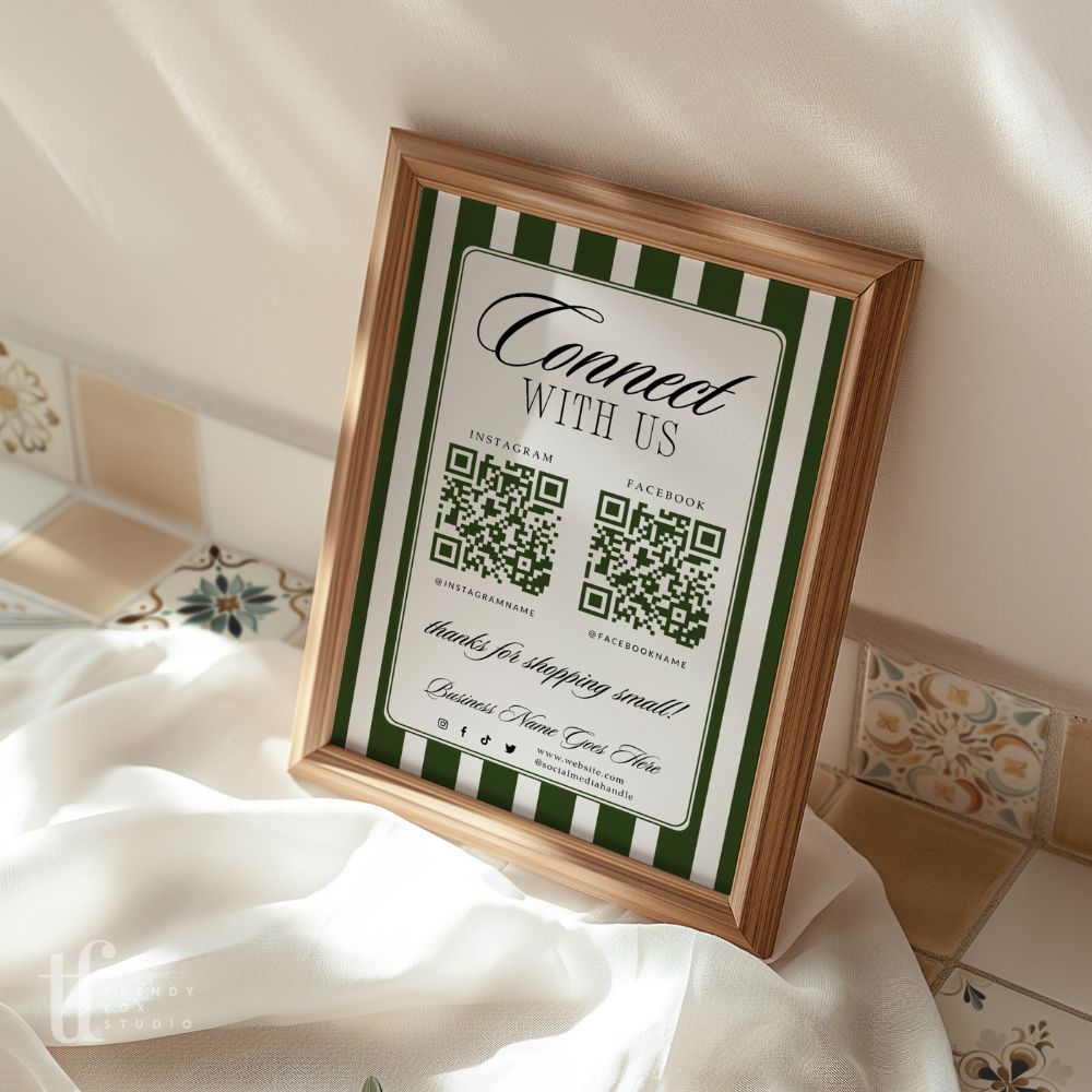 Connect With Us QR Code Social Media Sign Canva Template | Old Money Style | Lorna - Trendy Fox Studio