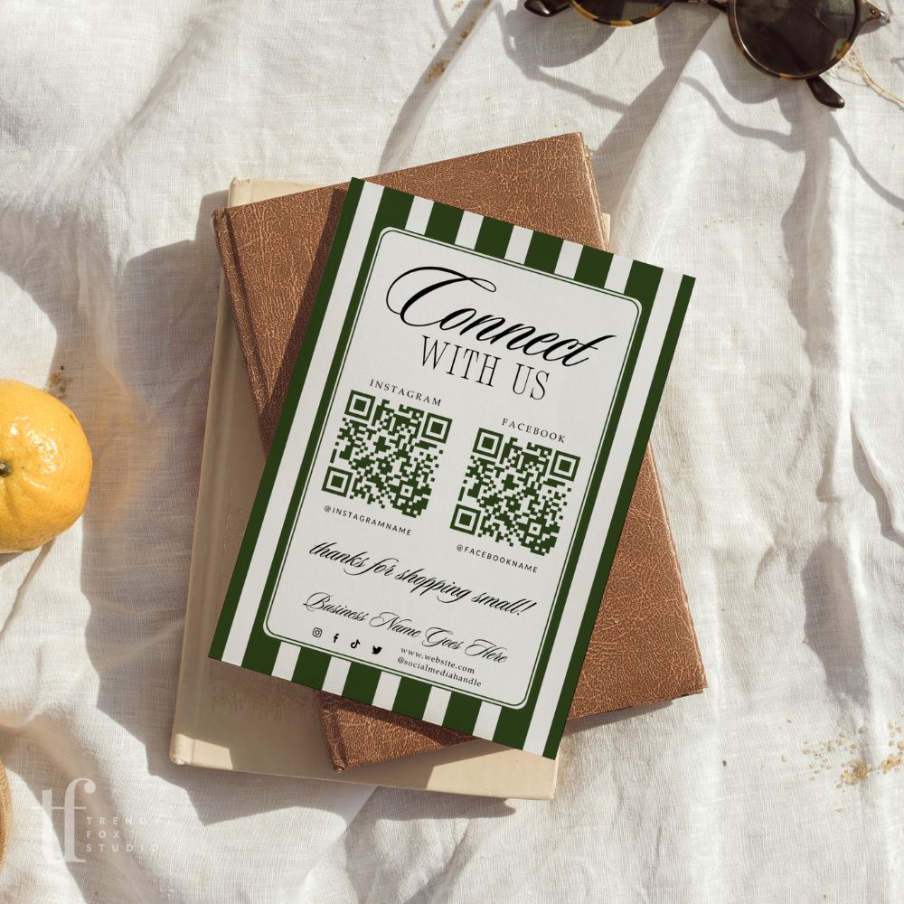 Connect With Us QR Code Social Media Sign Canva Template | Old Money Style | Lorna - Trendy Fox Studio