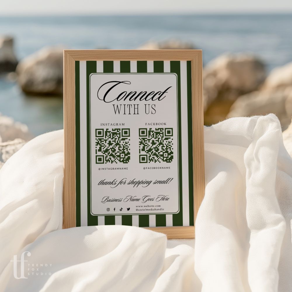Connect With Us QR Code Social Media Sign Canva Template | Old Money Style | Lorna - Trendy Fox Studio