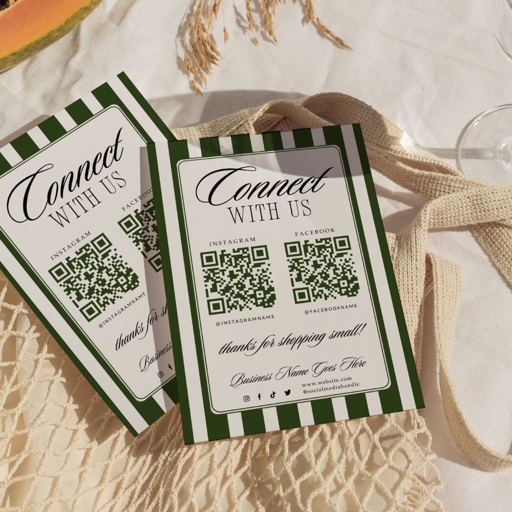 Connect With Us QR Code Social Media Sign Canva Template | Old Money Style | Lorna - Trendy Fox Studio